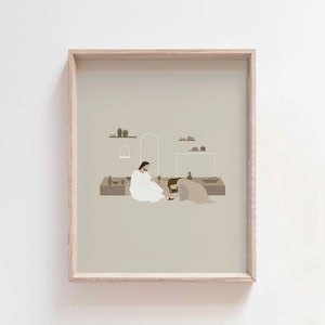 Jesus Anointed By A Sinful Woman, Luke 7:36-50, Bible Sketches, Bible Story Wall Art, Christian Modern Art Print, Bible Illustration Print