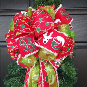 Tree Topper Bow, 36&quot; Streamers, BELIEVE Ribbon Whimsical Christmas Ribbons, Red Ribbon and Green Dots, Large Bow for Tree ~ Free Shipping