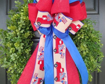 Patriotic Velvet Bow Red White Blue Stars Stripes - Cappel's