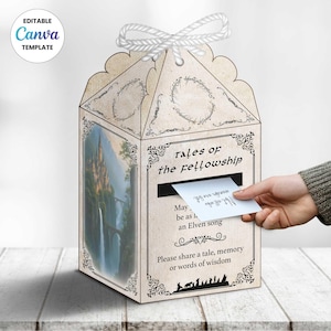 Herr der Ringe Memory Box, anpassbare LOTR Message Box, bearbeitbare Canva Vorlage, Hochzeitspostkasten, Mittelerde Party Printables