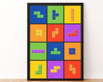 Poster rétro Tetris Pop Art : impression d'art pixel arcade des années 80