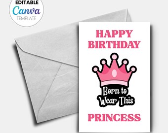 Princess Birthday Card | Kids Canva Template Gift