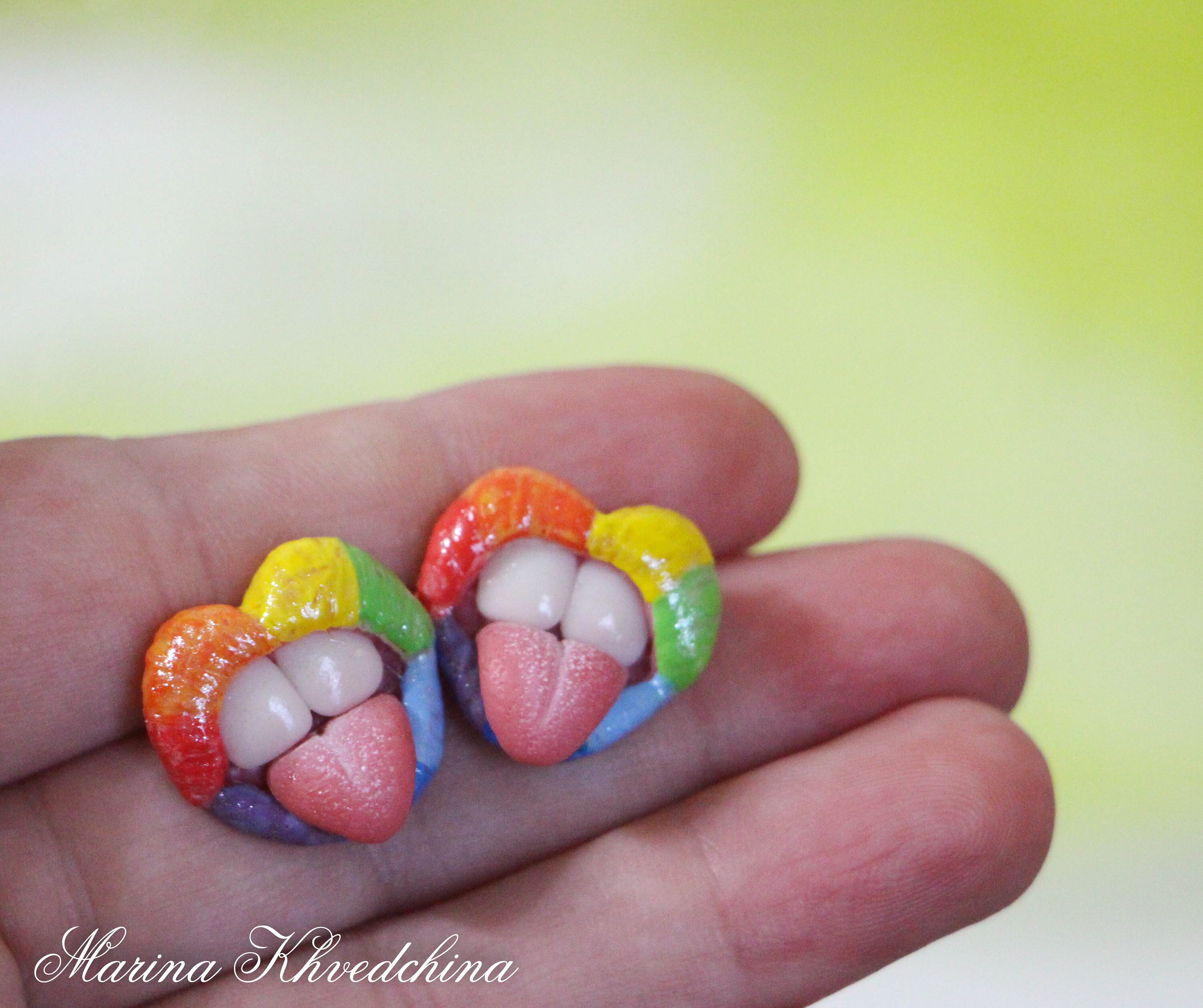Rainbow Lips stud earrings. Christmas gift Etsy