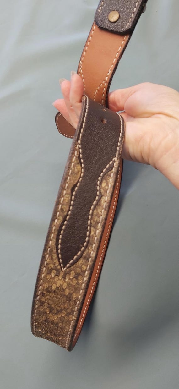 Vintage Snake Print Leather Belt Viper Belt Black Leather Silver Snake Vintage | Streets  main image 3