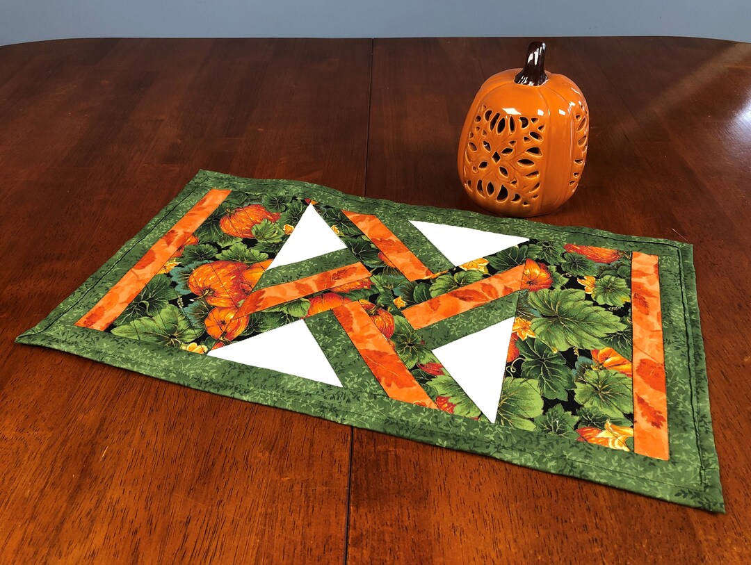 Fall Quilted Runner With Pumpkin Whirlwind Block Etsy