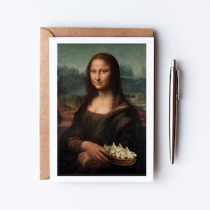Carte de voeux drôle de tarte au citron meringuée Mona Lisa. Carte d'anniversaire originale. Invitation à un dîner fantaisiste. Téléchargement numérique imprimable. Cadeau gourmand