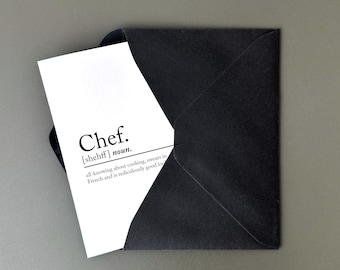 Descarga digital de la tarjeta de definición de chef divertido. Tarjeta de cumpleaños. Regalos gastronómicos. Tarjeta de chef humorística. Cita de comida divertida. Imprimir en casa Tarjeta de felicitación