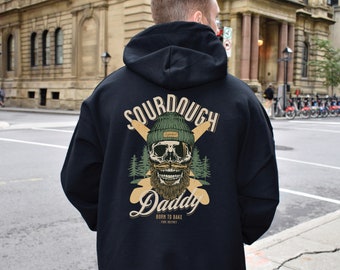 Sudadera con capucha negra para hombre Sourdough Daddy. Camisa estética streetwear. Sudadera con capucha gráfica genial. Regalo para novio, mejor amigo. Suéter de pan de masa madre