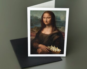 Funny Mona Lisa Lemon Meringue Greeting Card Digital Download. Humorous Foodie Gifts. Whimsical Print at Home Birthday Card Food Lovers Card