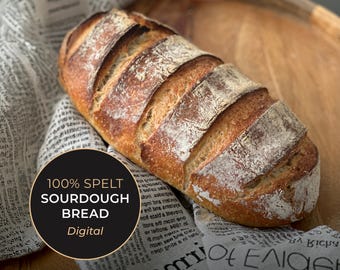 Ricetta del pane di farro a lievitazione naturale / Pane artigianale facile / Sano, nutriente, senza impasto (Download digitale)