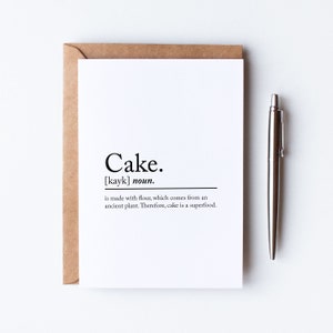 Lustige Kuchen Definition Karte digitaler Download. Geburtstagskarte. Foodie Geschenke. Humorvolle Kuchenkarte. Lustiges Essen Zitat. Print at Home Grußkarte