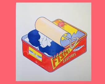 Sardine Mädchen 11 "x 12" Risograph Druck