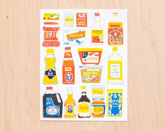 Asian Pantry Risograph Print 8.5"x11" | Sauces and Condiments of Asia