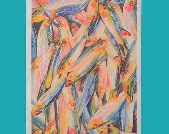 Watercolour Fish Pile |  11"x14" Risograph Print