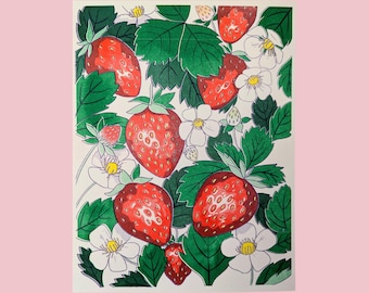 Erdbeere Erdbeeren 8,5 "x 11" Risograph Print