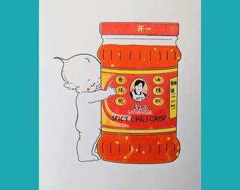 Lao Gan Ma + Kewpie Baby = True Love | 8.5&quot;x11&quot; Risograph Print