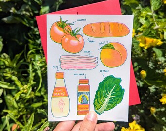 PBLT (Peach Bacon Lettuce Tomato) | Recipe Greeting Card 4.25"x5.5"