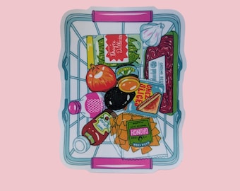 Cheeseburger Grocery Basket Waterproof Vinyl Sticker| 2"x3"~