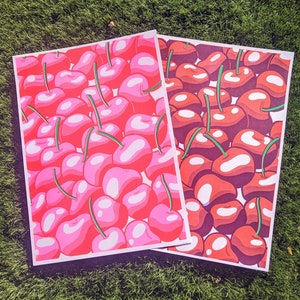 Cherry Cherries Risograph Print 10"x14"~