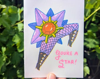 You're A Star! Starmie Blank Greeting Card — Leggie Up | Risograph Greeting Card 4.25"x5.5"