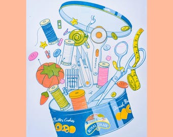 Butter Cookie Sewing Supplies |  11"x14" Risograph Print