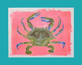 Watercolour Blue Crab | 8.5"x11" Risograph Print