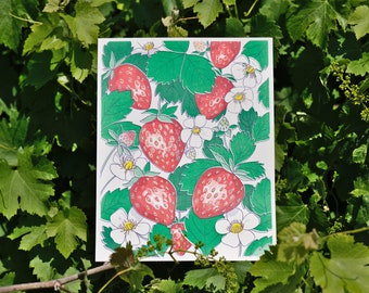 Strawberry Strawberries 8.5"x11" Risograph Print