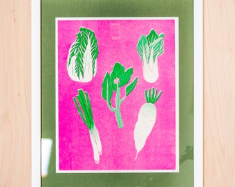 Asian Vegetables Risograph Print 11"x14"