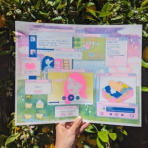 Può includere: Un'illustrazione digitale di uno schermo di computer con diverse finestre aperte. Le finestre includono un browser, un gioco, un messaggio di errore del sistema, un lettore musicale e un elenco di cose da fare. Le finestre sono tutte in uno schema di colori pastello e hanno un'estetica retrò. Il testo nelle finestre include "Panic?", "How to tell if you're", "Things to do", "Clean up desk", "Schedule that", "Cry", "Studio time", "Get pap shemed", "Restock hot girl vengeance fridge", "Sardine Girls - Print", "You've been on a while, maybe go outside?", "Music", "Depor Kala", "Browser", "Hanabiti Sakuraats", "Despite what you may think Naruto is actually vaccinated I had to use a blowgun but I got him", "Horoscope", "You Adventuretim", "Search", "System Error", "Panic?", "Panic!", "Movie you like", "Hi baby", "Gamegirl", "00", "Adho Manager", "Things to do", "Clean up desk", "Schedule that", "Cry", "Studio time", "Get pap shemed", "Restock hot girl vengeance fridge", "Sardine Girls - Print", "Music", "Depor Kala".