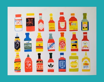 Hot Sauce Risograph Print | 8.5&quot;x11&quot;