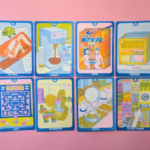 Paquete de postales del tarot de Cornerstore: juego de 2/8 postales risográficas de 5" x 7"