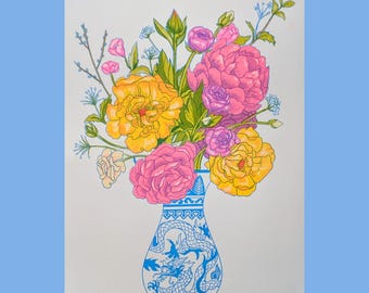 Spring Flowers Art Print | 8.5"x11" Risograph Print
