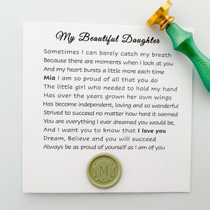 Carte personnalisée pour fille, poème mère-fille, À ma fille de papa, carte d'anniversaire fille de maman et papa