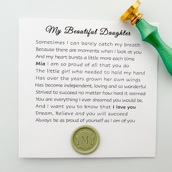 Personalised card for Daughter, Mother Daughter poem, To My daughter from Dad, Daughter birthday card from Mum and Dad