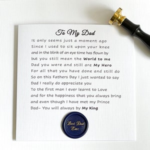 Cartão de dia dos pais para o pai, cartões para o pai, para o meu pai da filha, poema do pai, para o meu pai no dia dos pais do filho, melhor cartão com selo de cera do pai
