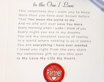 Partner Valentine's Day Card, Love Poem, Wax Seal
