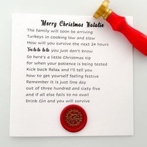 Carte de Noël personnalisée, Carte humoristique Keep calm and drink pour les amis, la famille et les collègues de travail, Carte de Noël Wax seal