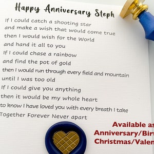 Bigliettino d'Amore per Compleanno, Anniversario, San Valentino, Natale, Biglietto personalizzato per Lei, Sigillo di cera per lui
