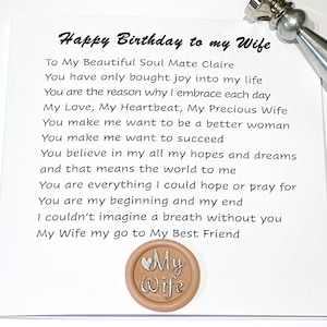 Cartão de aniversário de esposa, cartão personalizado de minha melhor amiga, esposa para esposa, cartão de aniversário de poema romântico de esposa