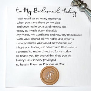 Carte de remerciement de demoiselle d'honneur, carte personnalisée pour ma demoiselle d'honneur,