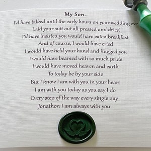 Tarjeta de boda del cielo, carta del cielo para el hijo de mamá
