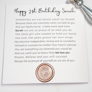 Cartão de aniversário de 21 anos para filha, poema de mãe e filha, para minha filha do pai, cartão de aniversário personalizado de 21 filhas de mamãe e papai