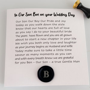 Son wedding card, To Our Son wedding day personalised card, For my Son  on his wedding day keepsake from Mum -dad