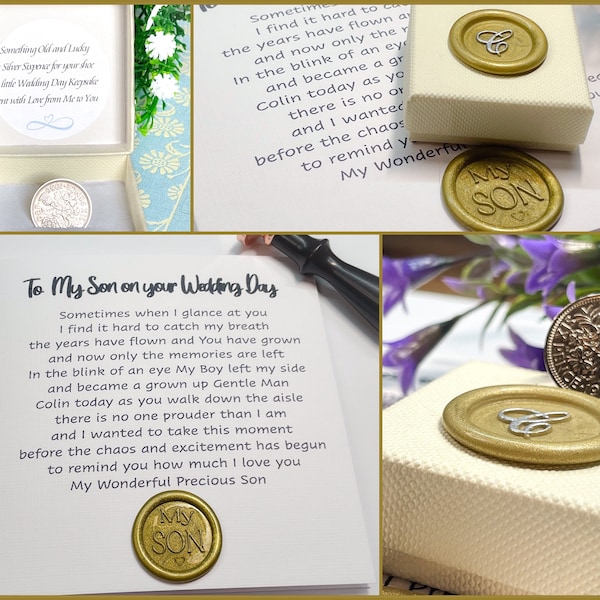 Groom Lucky Sixpence, Son wedding card, to my Son wedding day personalised card, For my Son  on his wedding day keepsake from Mum -dad