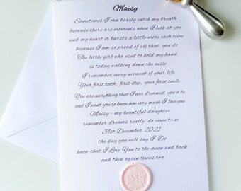 Personalized Daughter Wedding Day Poem Card, Wax Seal Keepsake