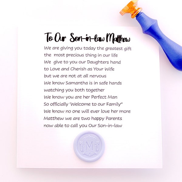 Son-in-law wedding card, Our son in law wedding personalised card, For my son-in-law on his wedding day keepsake, Future son in law to be