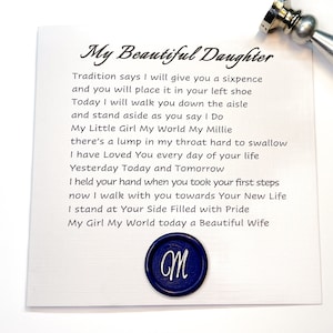 Cartão de casamento de filha, para minha filha no dia do casamento, poema personalizado para o dia do casamento para noiva