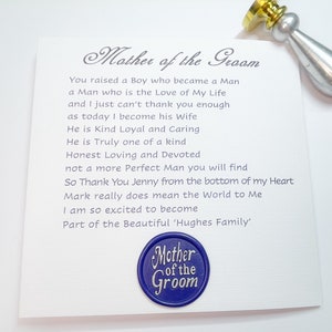 Tarjeta de boda para mi futura suegra, para la madre de mi novio en el día de nuestra boda.