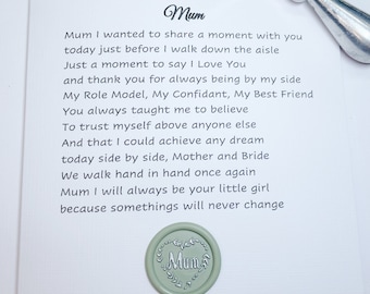 Personalized Mother of the Bride Poem Card, Custom Wax Seal