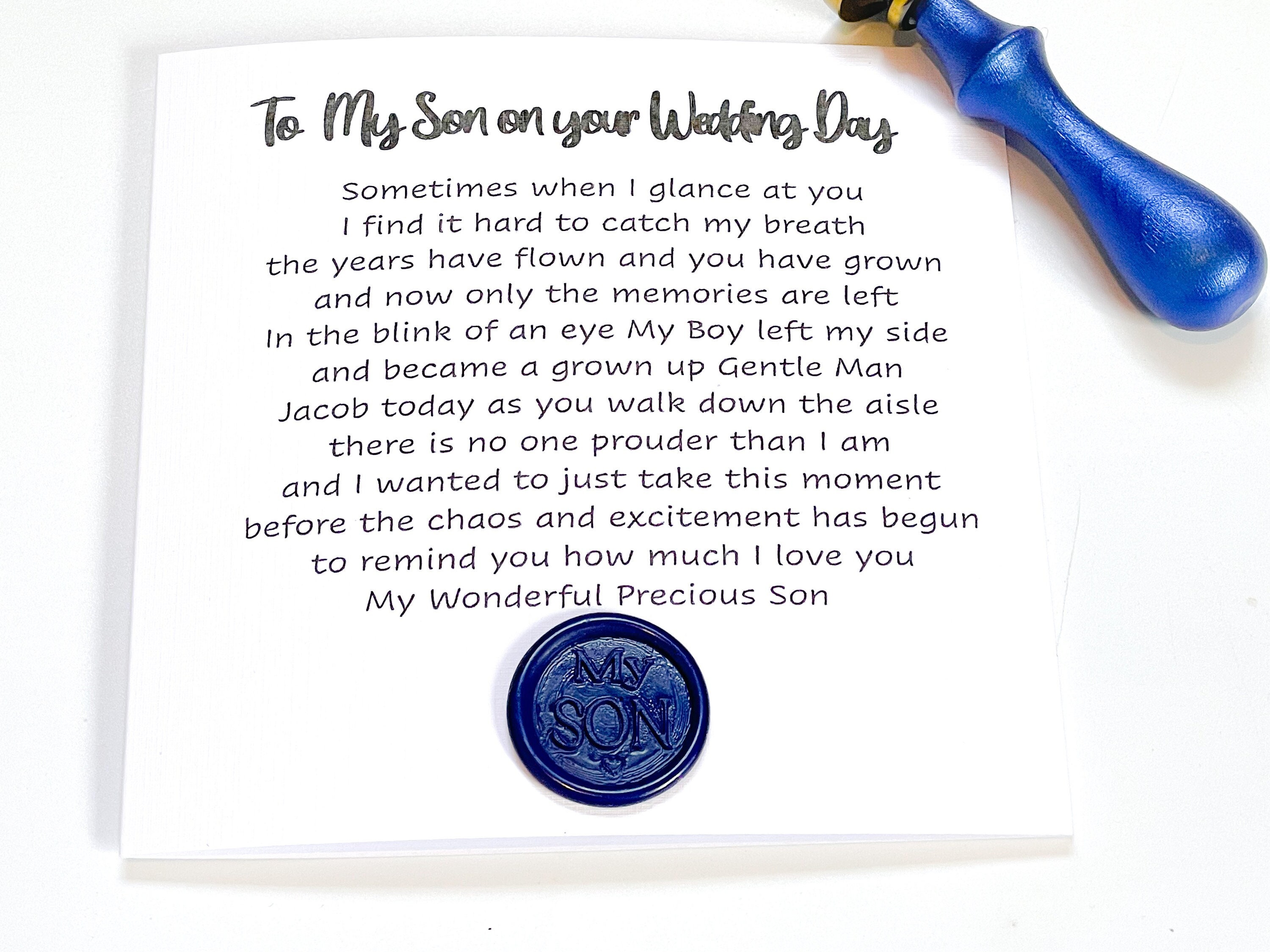 Son wedding card, to my Son wedding day personalised card, For my Son  on his wedding day keepsake from Mum -dad